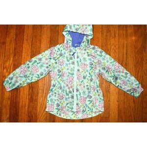 Cat & Jack Girls Hooded Jacket 5T Floral Print Zip Up Wind Rain Coat